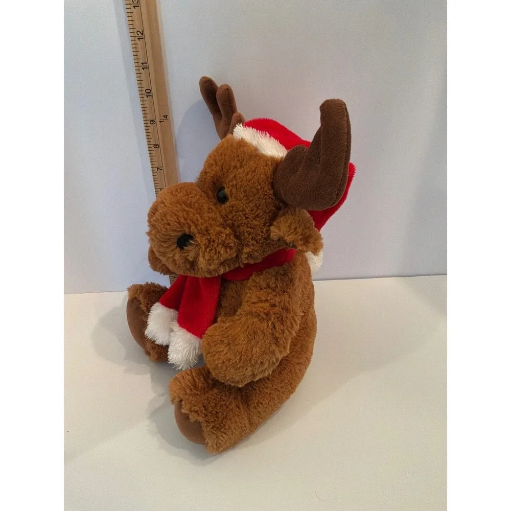 Plush Moose Stuffed Animal Christmas Holiday Santa Hat‎ Scarf Soft Brown